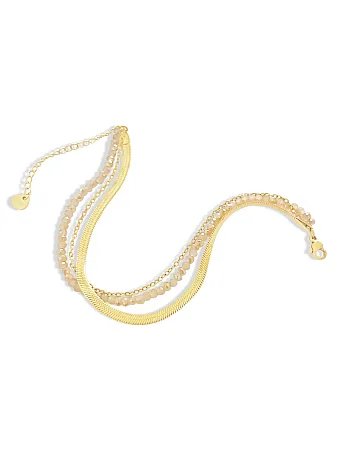 Βραχιόλι, γυναικείο, από ανοξείδωτο ατσάλι, τριπλό, 19 εκατοστά συν αλυσίδα επέκτασης 5 εκατοστά επιπλέον,με κίτρινο επιχρύσωμα & ροζ κρυσταλλάκια, silverline, 0230449001,